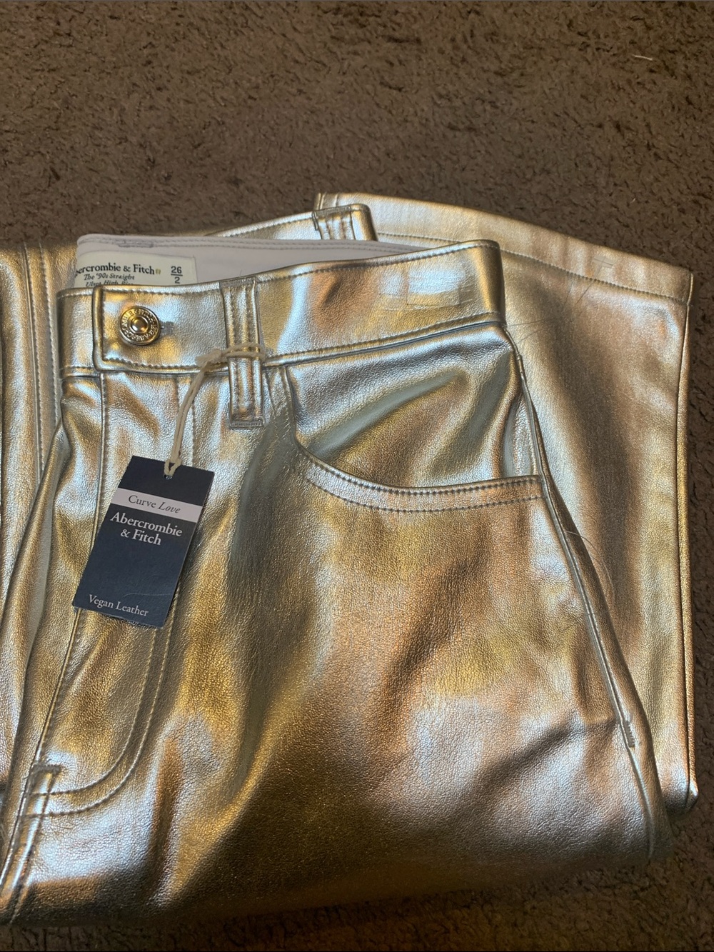 Abercrombie & Fitch Women's Metallic Silver straight ultra high rise pants